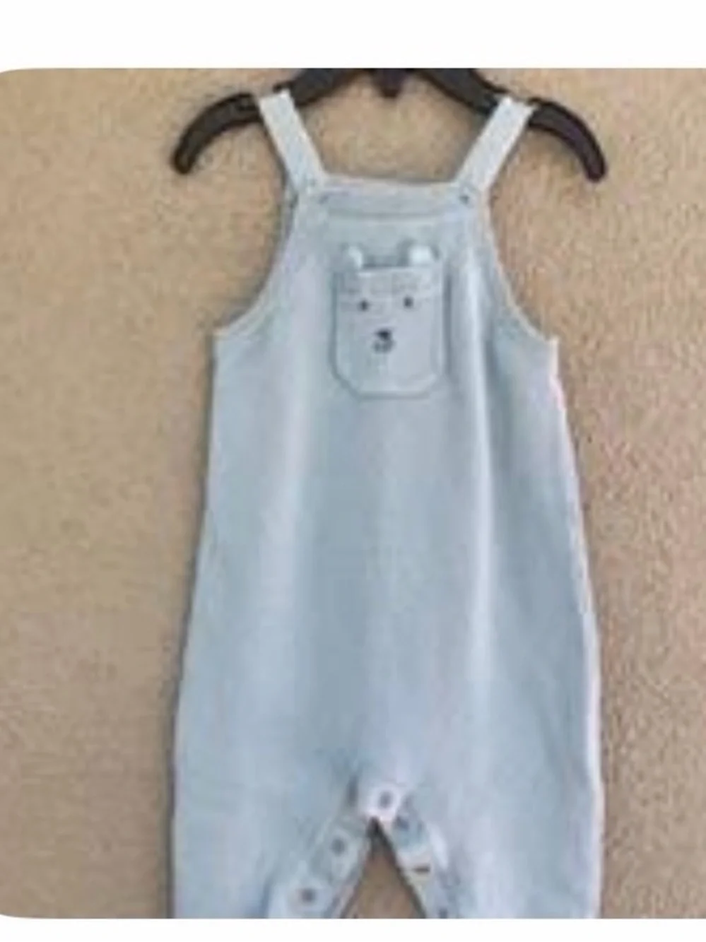 Carter's Light Blue Baby Overalls with Bear Pocket - Picture 1 of 1